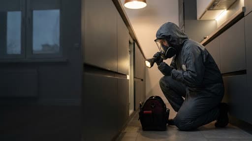 Инженер осматривает зону в квартире — помощь при неизвестной проблеме